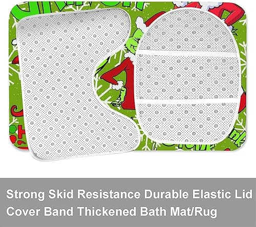 Miniatura 4 de YUABVABN El juego de alfombras de baño antideslizantes de 16 piezas The Grinch Stole de Navidad incluye tapete de baño tapete de contorno cubierta
