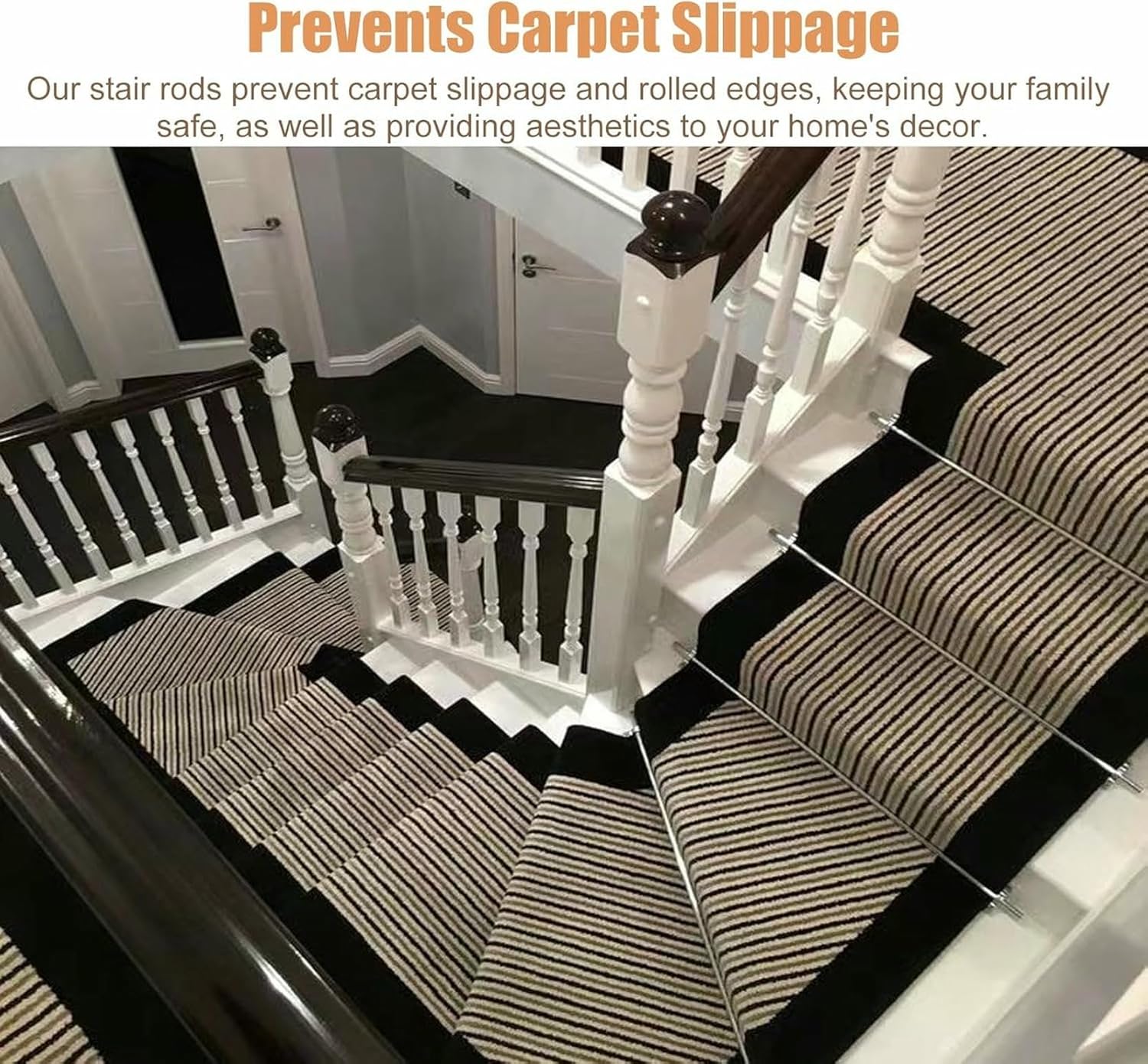 Durable Silver Stair Carpet Trim Rods, Stair Rods for Carpet Runners, Brass Rugs Holder Rods for Home Office Cinema