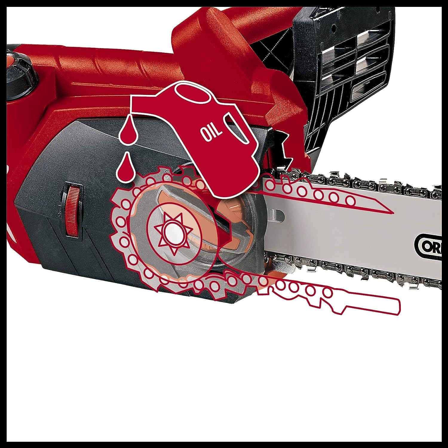Einhell Motosierra eléctrica GE-EC 2240 (2200 W, longitud de corte: 37.5 cm, velocidad de coste: 15m/s, 7800 rpm, espada y cadena de calidad OREGON)