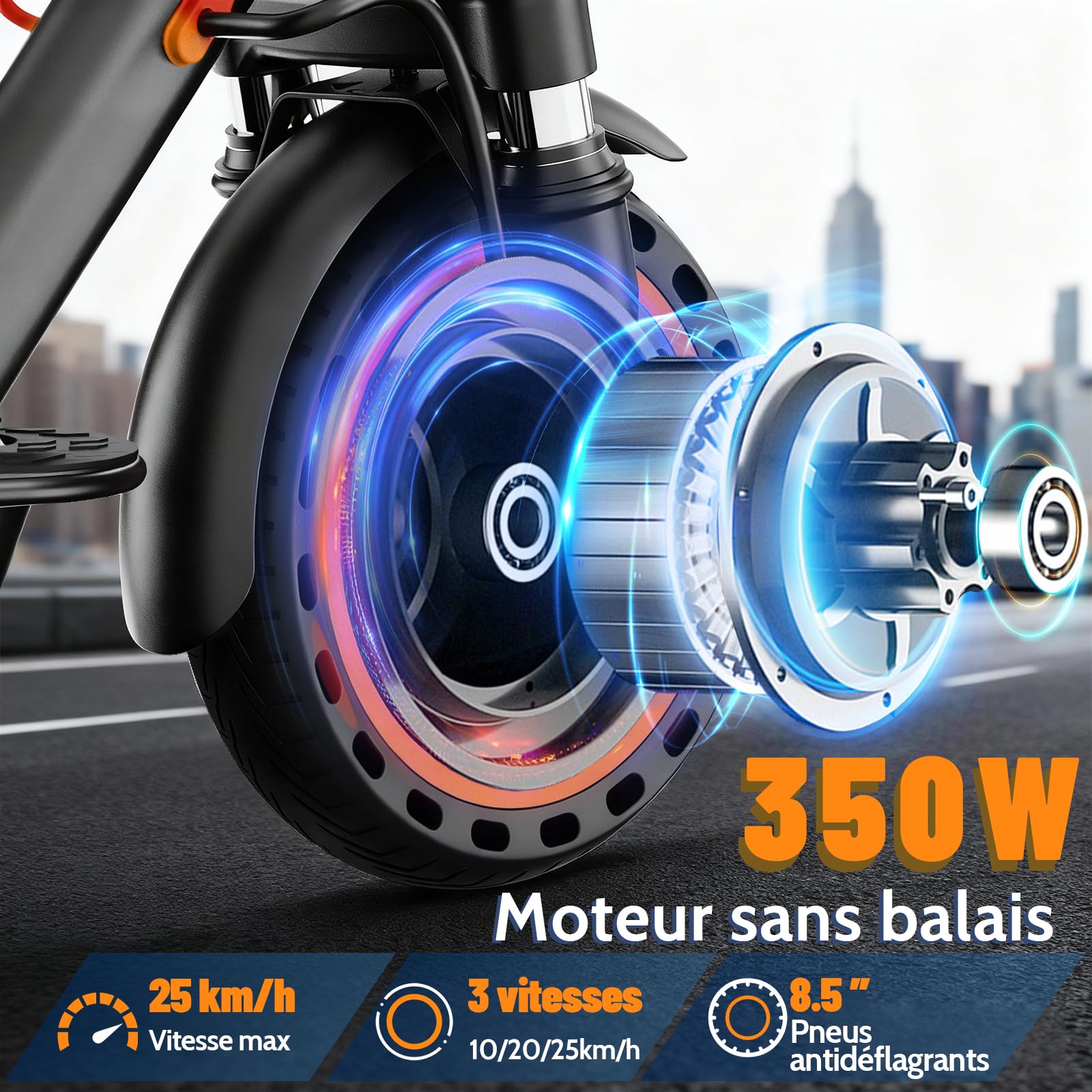 TODIMART T3 Trottinette Electrique Adulte antivol Ultra Legere, Moteur 350W/25KM/H Autonomie 35KM Batterie 36V 7.8Ah,Trotinette électrique Adulte Pliable pneus nid d'abeille increvables, Charge 120kg
