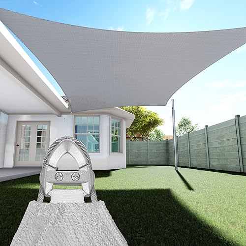TANG Sunshades Depot A Ring Design Steel Cable Wire Reinforcement Sun Shade Sails 7' x 22' Rectangle Light Gray Heavy Duty Permeable 260 GSM