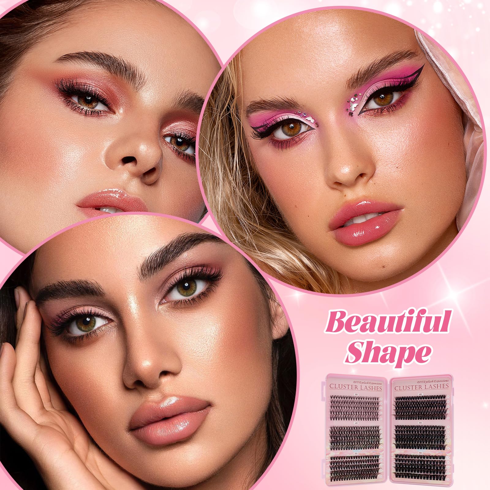 VEGCOO 590 Pezzi Ciglia Finte Ciuffetti, 20-40-50-60-80-100D Lash Cluster, Kit Ciglia Extension D Curl 8-16mm, DIY Eyelash Extension per Ragazze e Donne Principianti