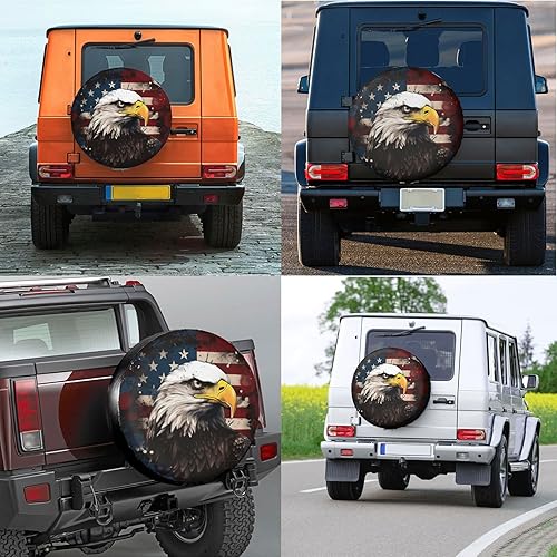 Miniatura 6 de Funda de neumático de repuesto con bandera estadounidense, fundas patrióticas para remolques de viaje, protectores solares UV impermeables para