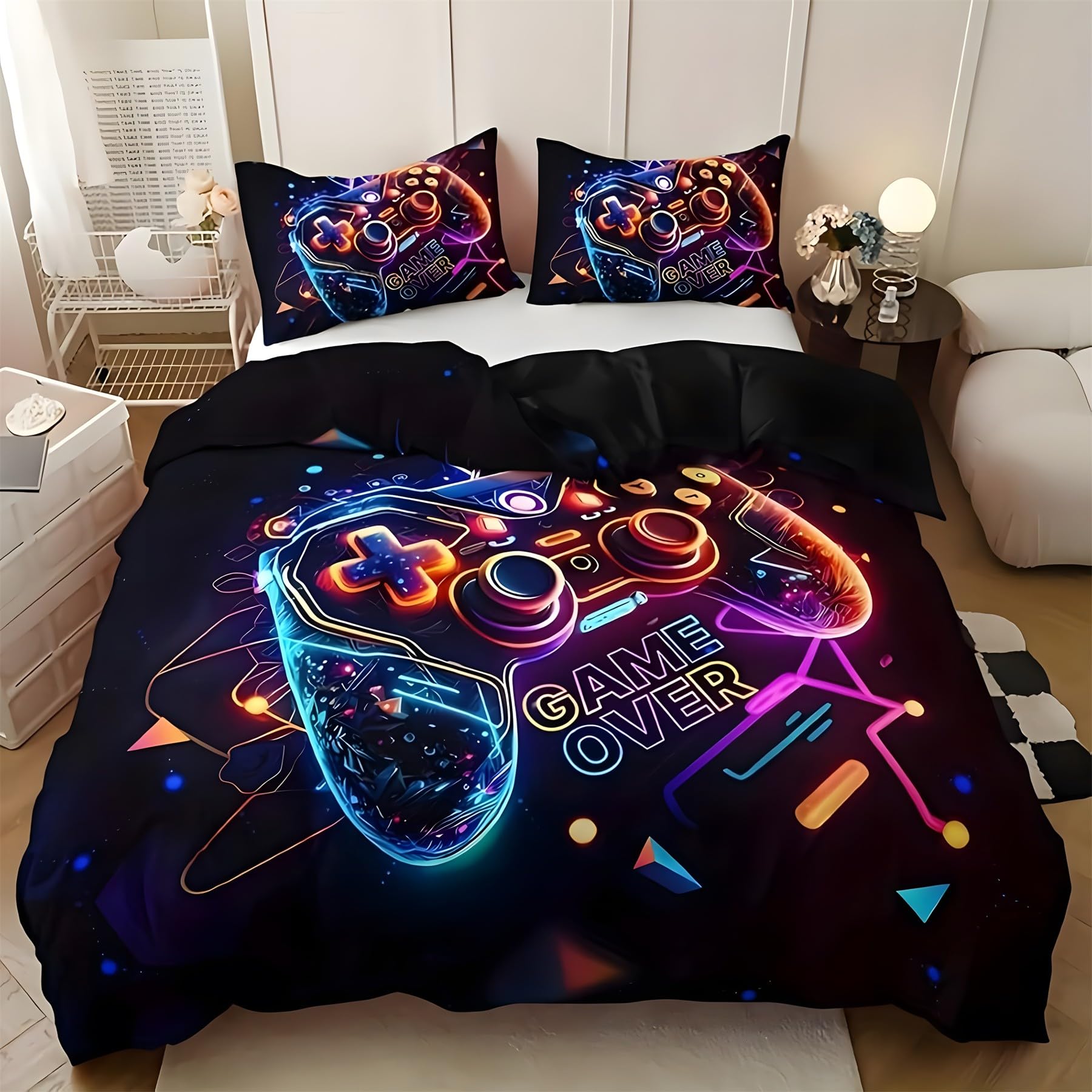 Manette de jeu parure de lit 200x200 respirante en microfibre pour chambre de gamer ado