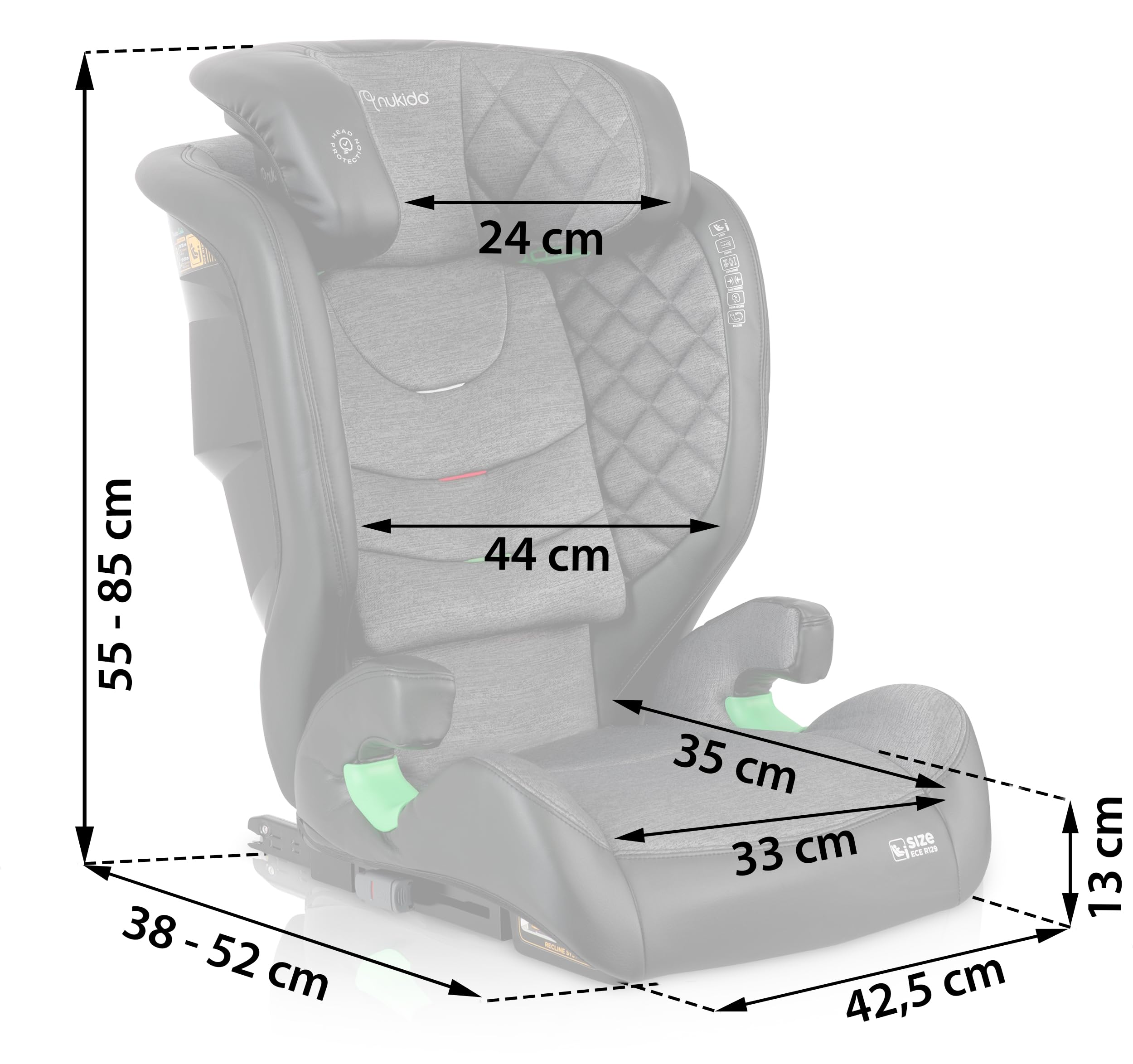 Nukido Kindersitz Kinderautositz 15-36 kg ISOFIX Kopfstützenverstellung Neigungsverstellung Dunkelgrau