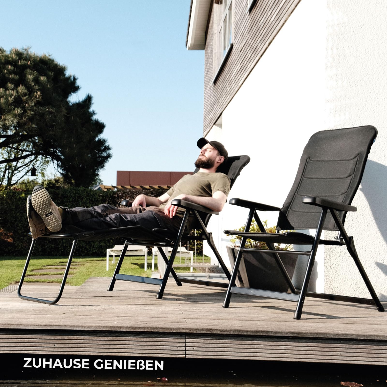 osoltus Klappsessel Comfort Plus Black Magic - Soft Touch Bezug - ergonomischer Camping-Stuhl - Klappstuhl für Garten, Balkon & Terrasse - Grey Stone - Schwarz