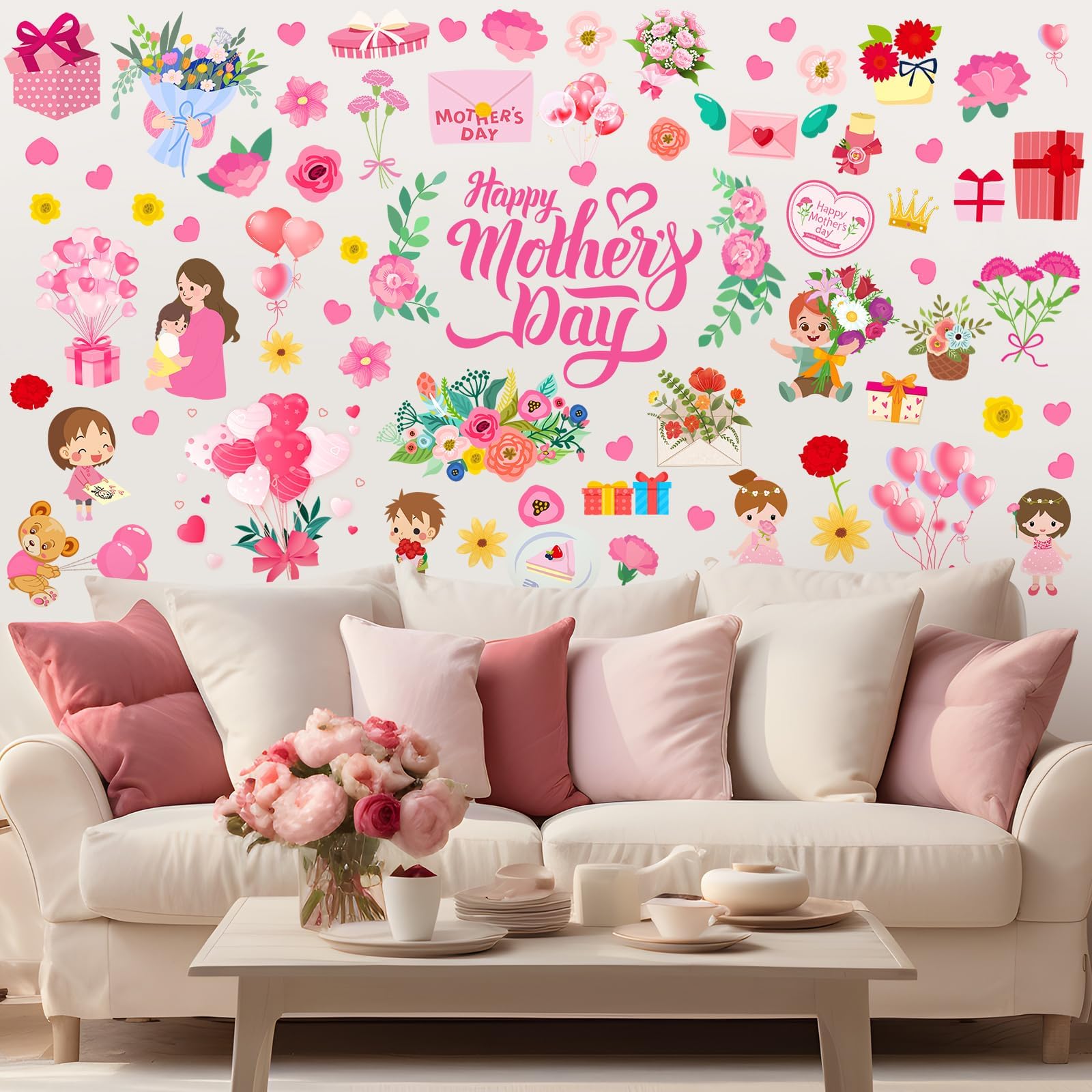 ReliThick 73 Pcs Mother's Day Decorations Wall Sticker