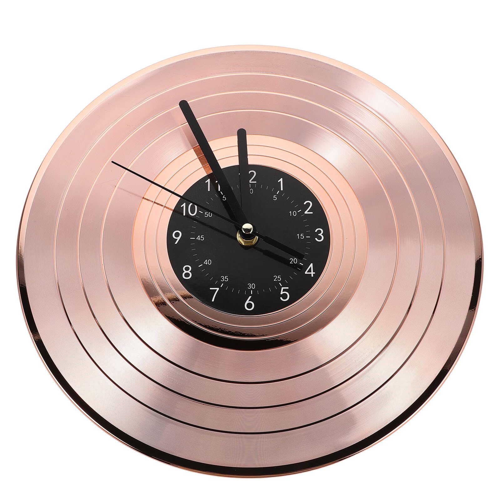 Horloge disque silencieuse en vinyle rose doré avec fonction précise