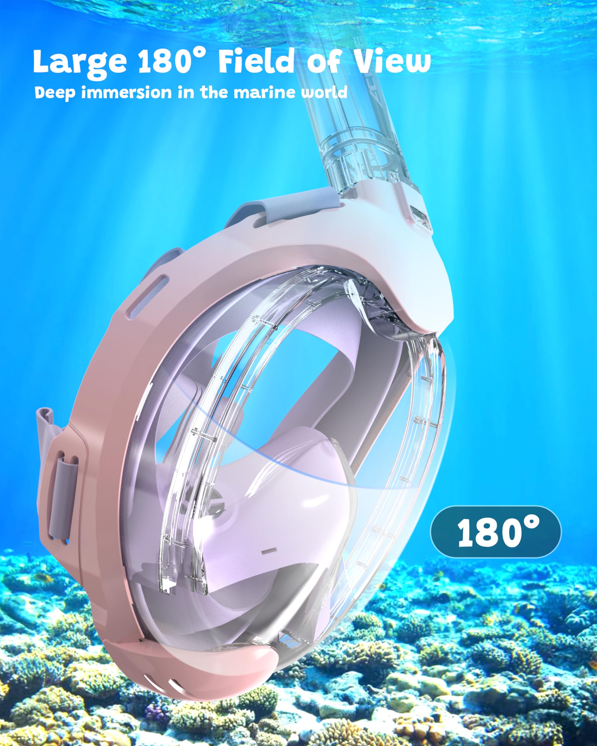 ACURE Volgelaatssnorkelmasker voor volwassenen, SN04 snorkelmasker met afneembare cameramontage, dubbel anti-condens ontwerp en verbeterd ademhalingssysteem, anti-lek en 180° breed zicht voor