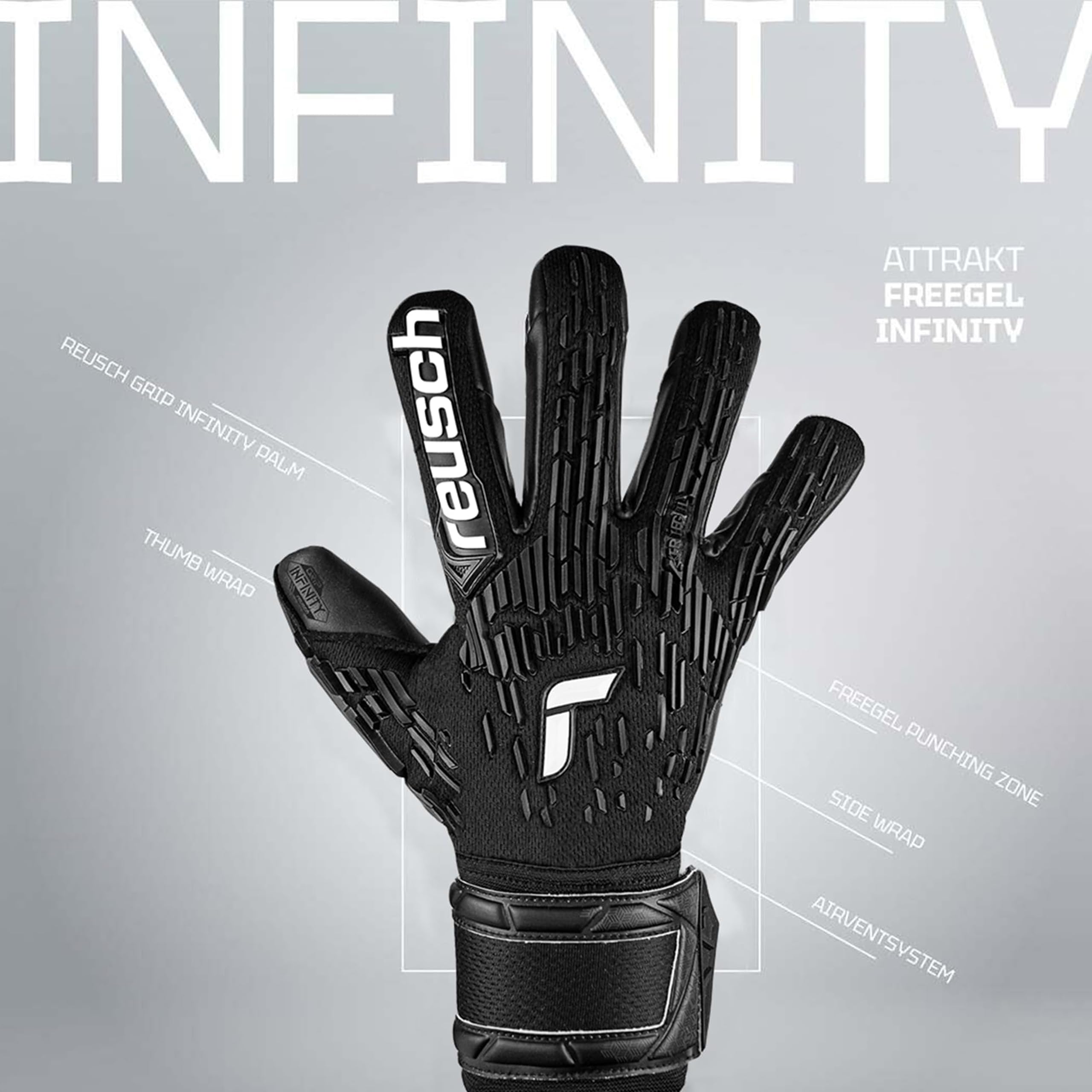 Reusch Attrakt Freegel Infinity Finger Support Gants de Gardien de But pour Adultes avec Evolution Negative Cut et Protection des Doigts, pour Le Gazon Artificiel