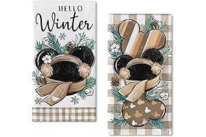 Hello Winter Cartoon Mouse Kitchen Dish Towels Holiday Set