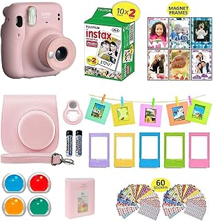 Fujifilm Instax Mini 11 Instant Camera Blush Pink + Shutter Compatible Carrying Case + Fuji Film Value Pack (20 Sheets) + Shutter Accessories Bundle, Color Filters, Photo Album, Assorted Frames