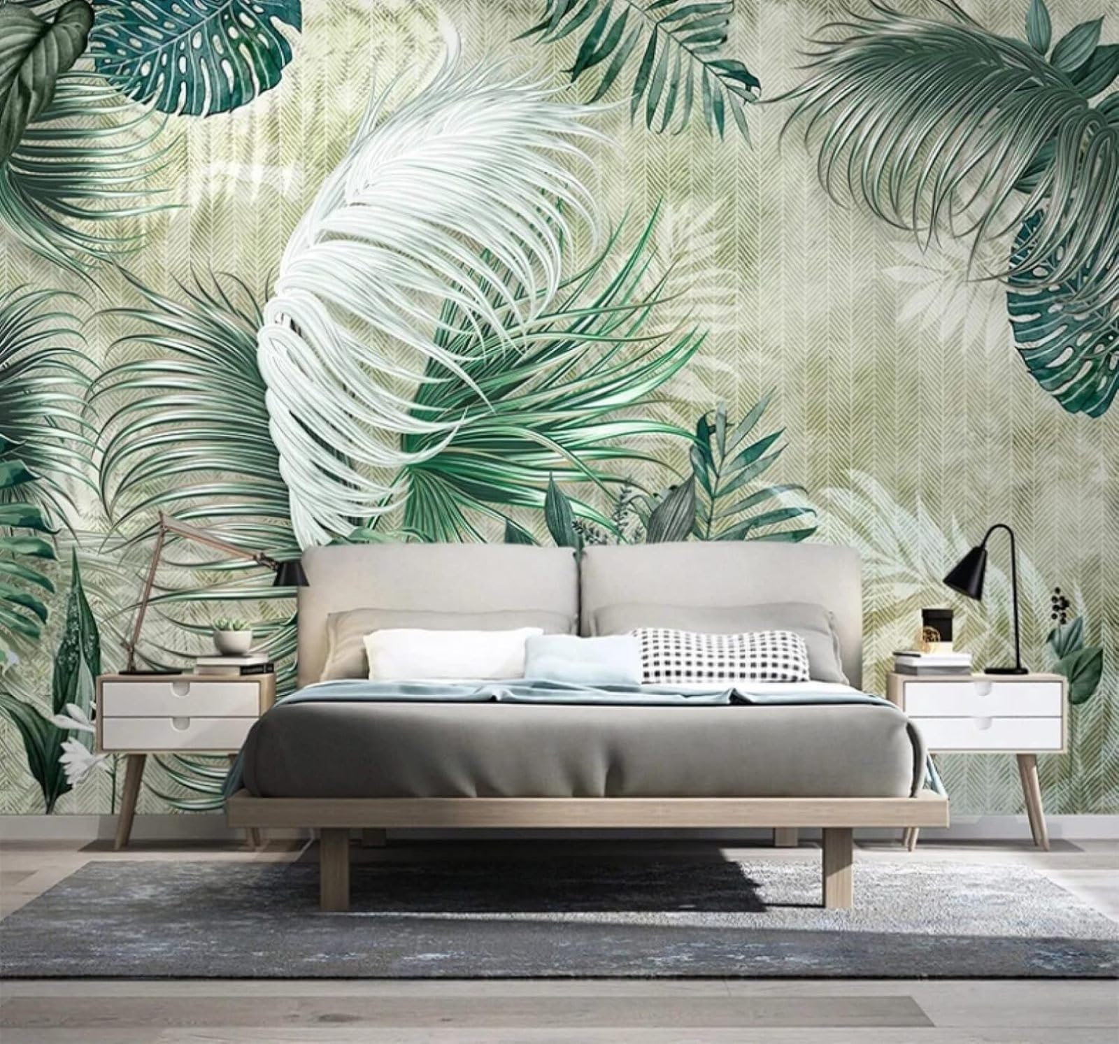 Wallpaper-3D-Xlm 350Cm×256Cm(B×H) Fresh Three Dimensional Hand Drawn Plants Green Leaves 3D Wallpaper Easy Install Feature Office Living Room Sofa Bedroom Tv Background Wall Decoration-350Cm×256Cm