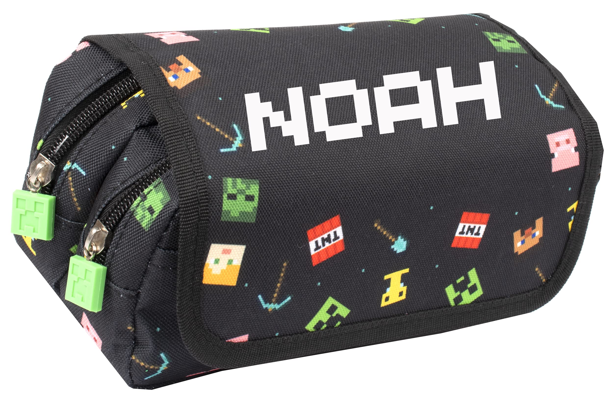FORTNITE Minecraft - Lapicera Grande - Estuche de Lápices para Niños Diseño Personalizado - 2 Compartimientos - Asa Transporte - Papelería para Niños – Negro