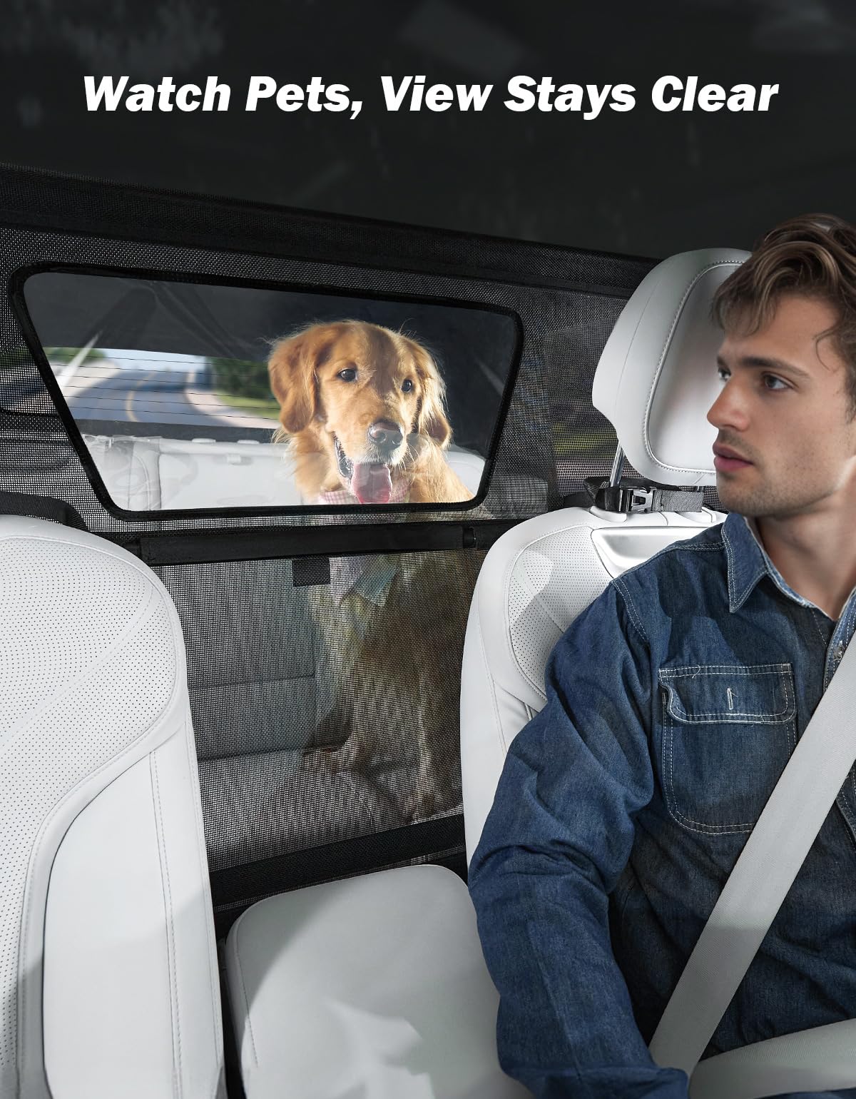 JOYTUTUS Ampia barriera per auto per cani con finestra visiva, barriera per auto per SUV a prova di fuga, rete per il carico dell'auto dietro i sedili anteriori, cancello per la sicurezza del cane e i