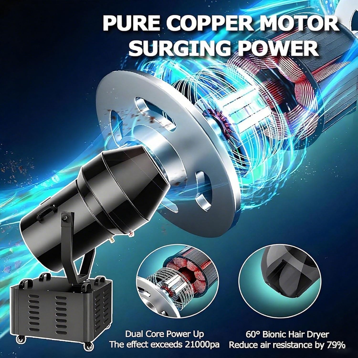 Machine à mousse professionnelle 2000 W pour fêtes en plein air, couverture de 60 m², tête secouante, distance de 6 à 8 m, idéale pour les événements estivaux