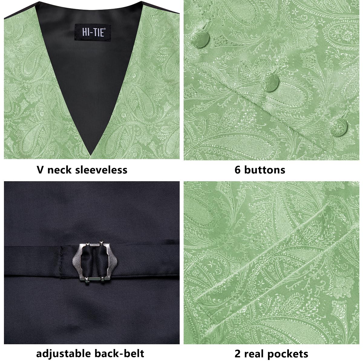 Hi-Tie Ensemble gilet et cravate pour homme avec col en V en soie cachemire formel gilet cravate poche carré ensemble pour mariage