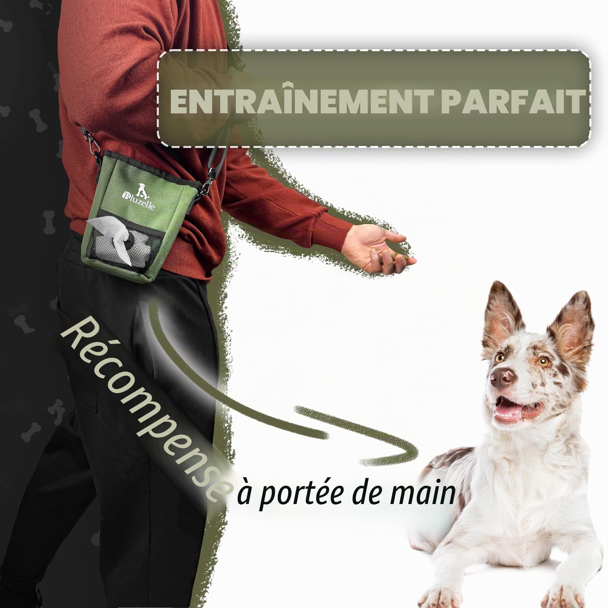 Sacoche Friandises Chien – Fermeture Magnétique & 3 Styles – Sac Dressage (650ml) – Banane & Ceinture avec Distributeur – SNACKKEEPER – Marque Allemande, Couleur:Olive Vert