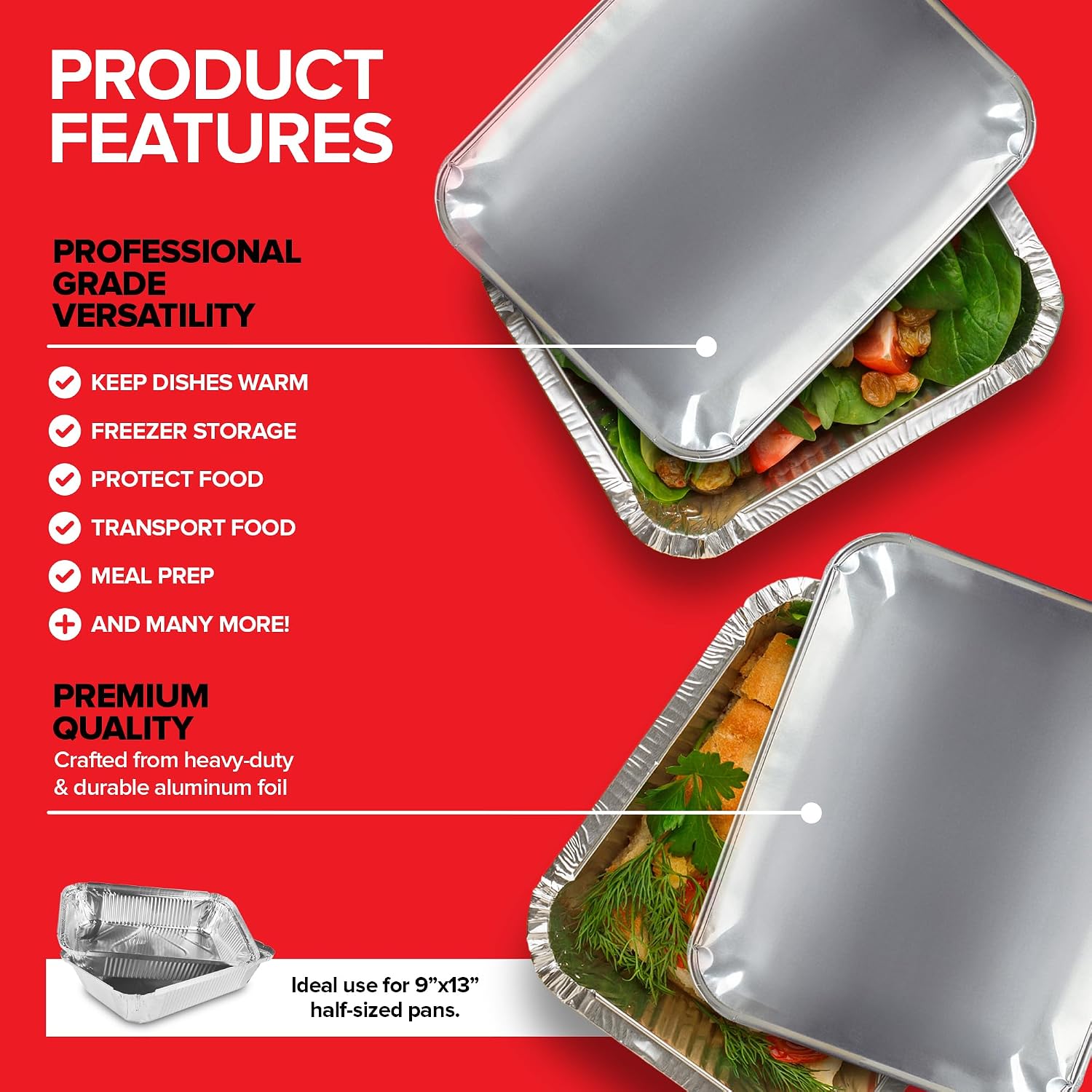 Stock Your Home 9x13 Disposable Baking Pan Covers (25 Pack) Heavy-Duty Aluminum Cake Pans Lids, Sturdy, Sealable Covers for Food Containers, Leak-Free + Safe Transport & Storage For Catering