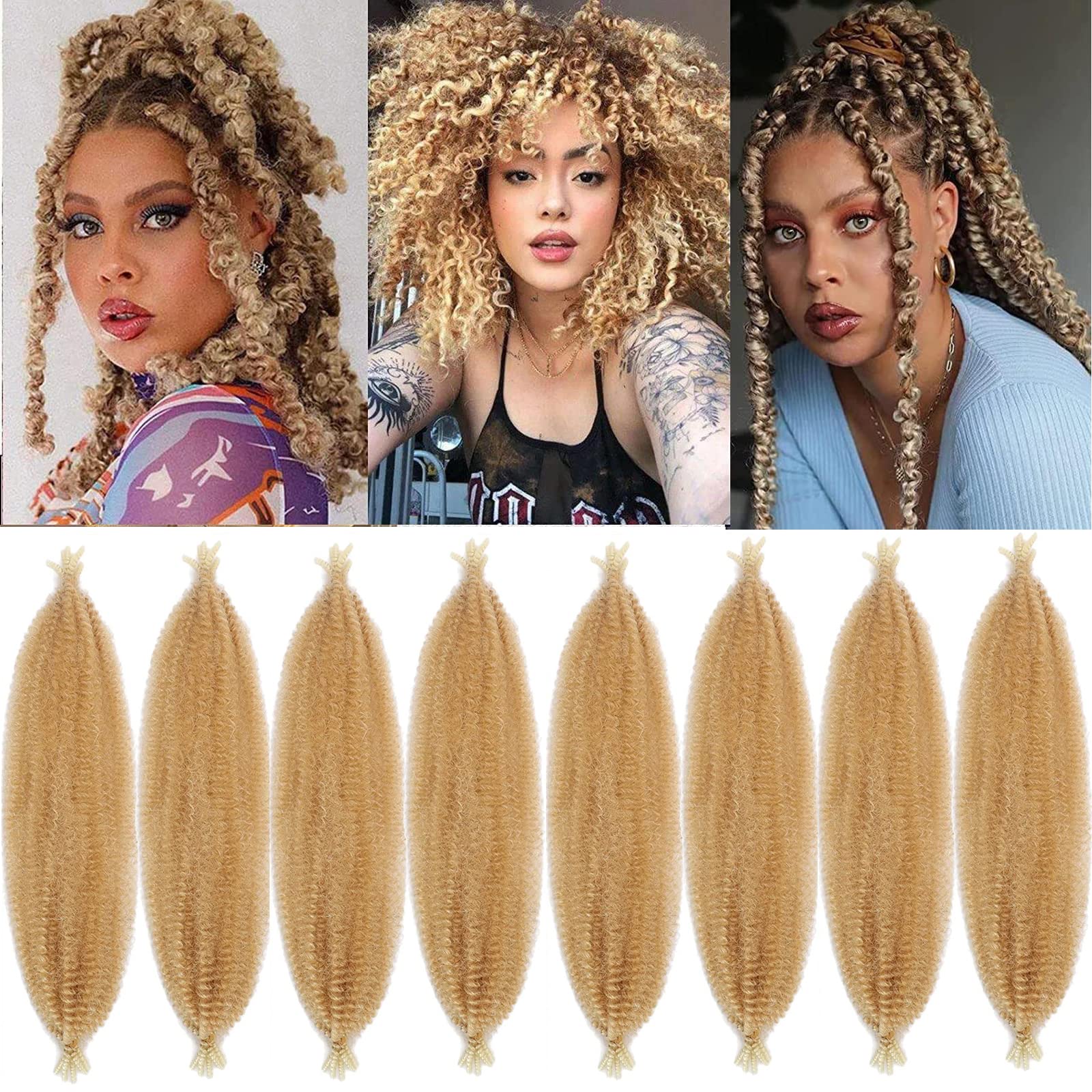 RuiSi 24 Inch Pre-Separated Springy Afro Twist Hair 8 Packs Spring Twist Hair for passion twist hair10 Strands/Pack Spring Twist Braiding Hair Extensions for Black Women(27/613)