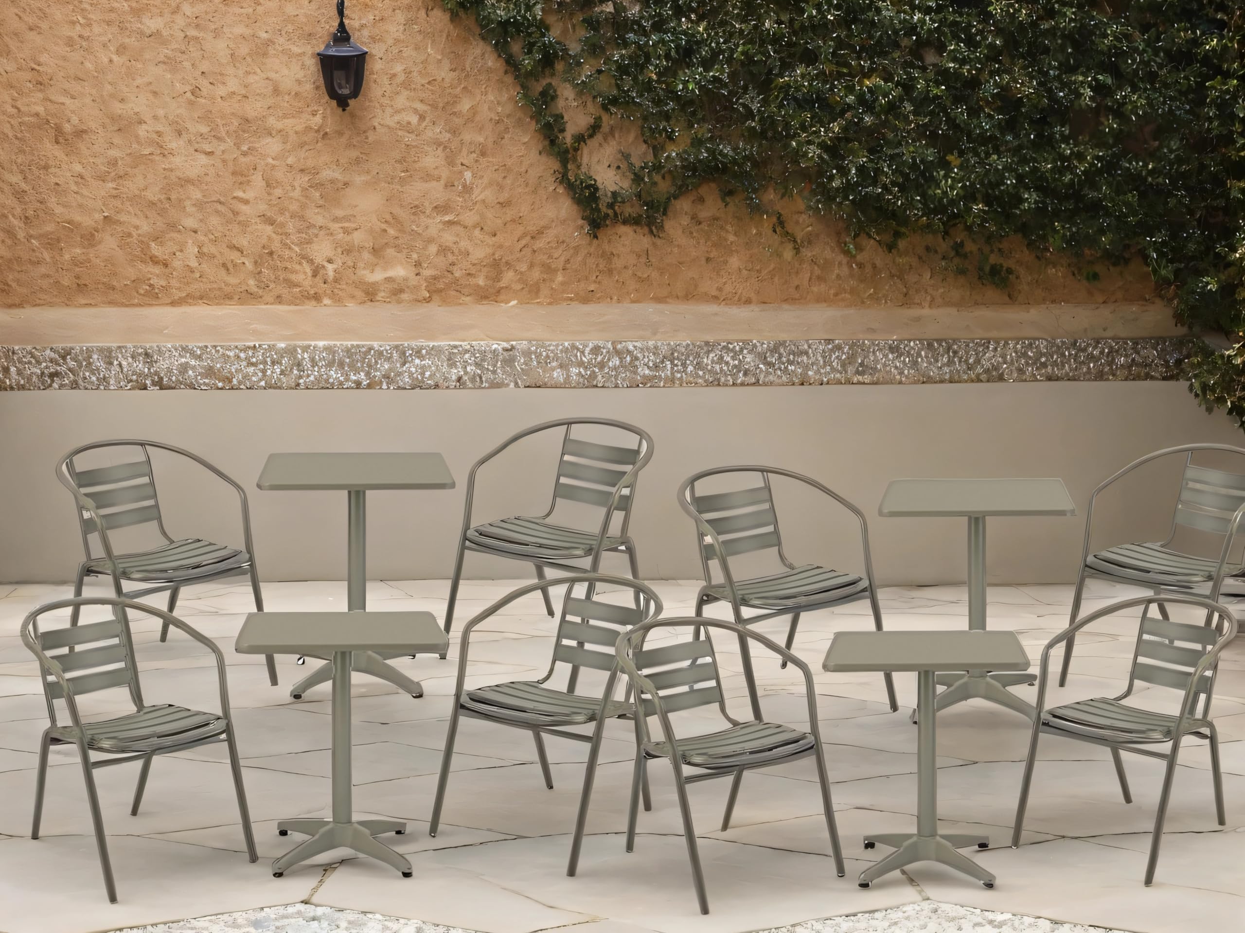 METRO Professional Silla de Jardín con Reposabrazos Narni, Aluminio, Apilable, para Exterior, Caqui