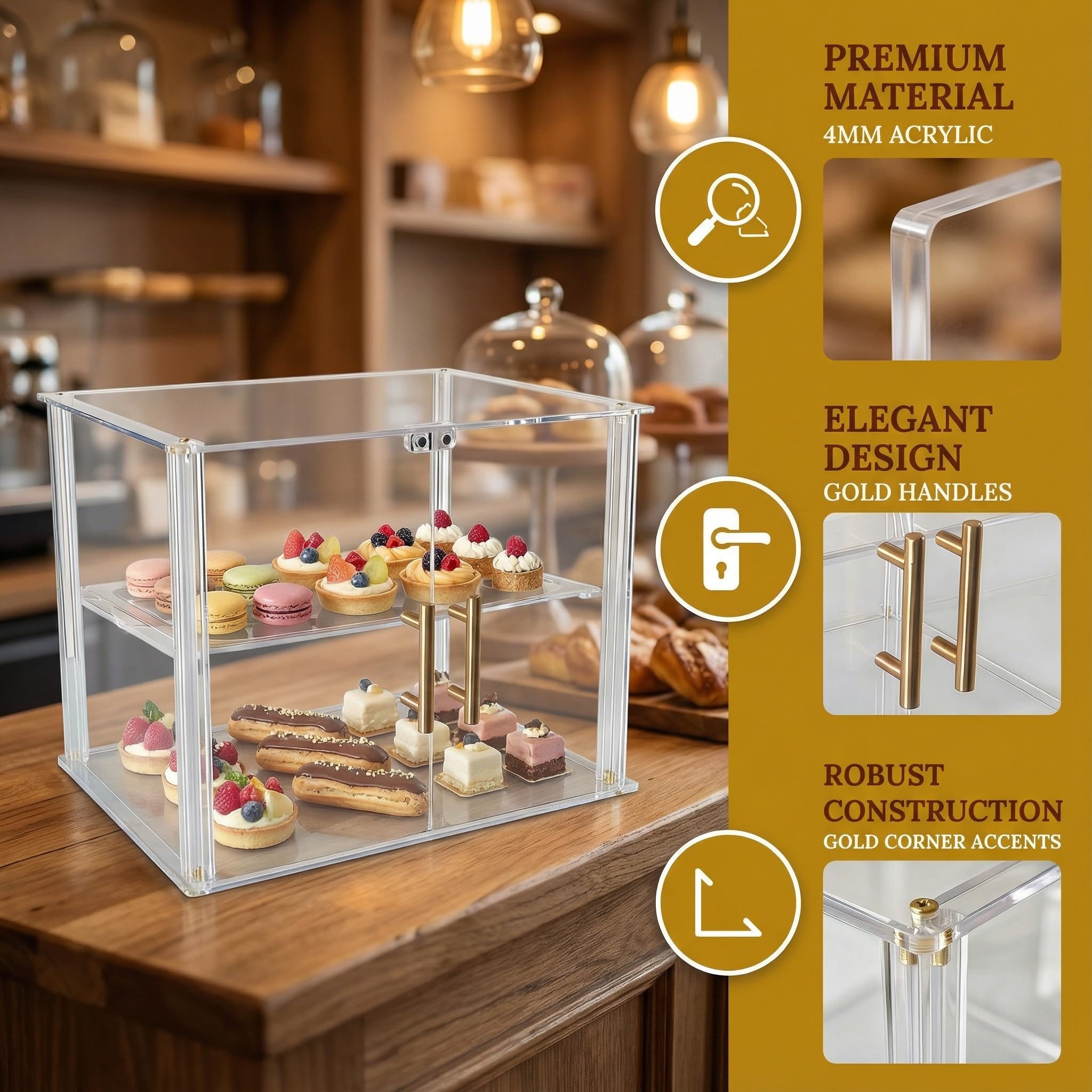 Vetrina a 2 Ripiani per Panetteria con Porta Magnetica, Vetrina in Acrilico Trasparente per Pasticceria, Vetrina per Alimenti, Mantiene Freschi Ciambelle, Ciambelle, Torte, Biscotti