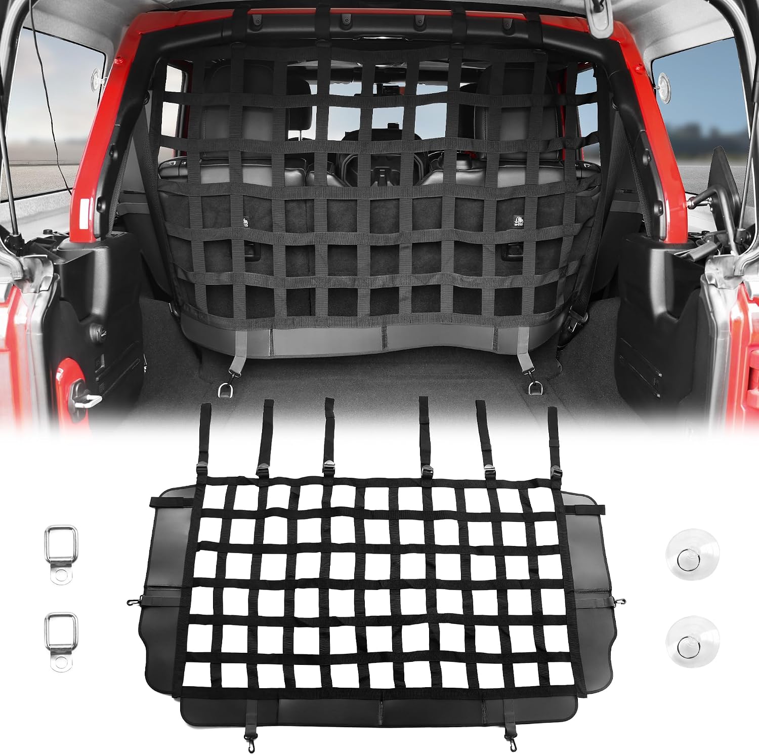 Dog Car Net Barrier Pet Barrier for 2007-2025 Jeep Wrangler JK JL 4 Door Accessories Safely with Children & Pet Trunk Cargo Isolation Liner Divider