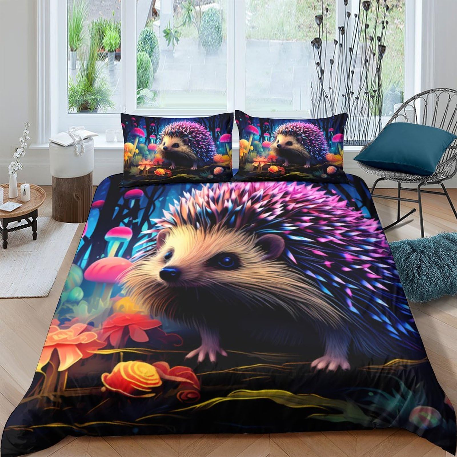 Ctjqhvkz Style-8 3D Printed Colourful Hedgehog Fitted Sheet Microfiber Soft Bed Cover For Bedroom Guest Room Dorm Mattress Decor Single（135X200cm）