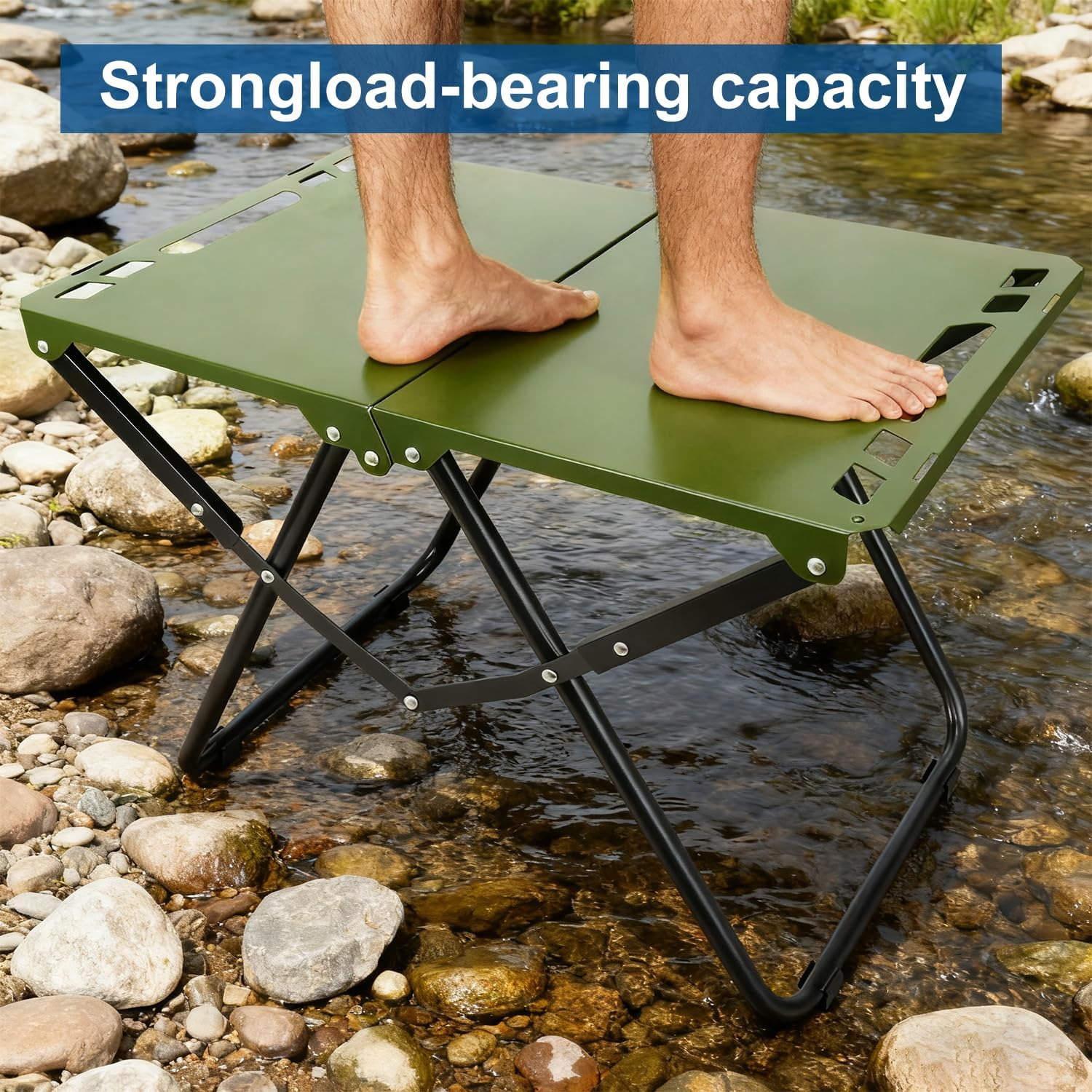 Tactical Camping Table, Collapsible Table Lightweight with Carry Bag, Durable Carbon Steel Outdoor Picnic Table for Camping, Travel expeditions, Hiking, Picnics, BBQs & Beach Trips - Green