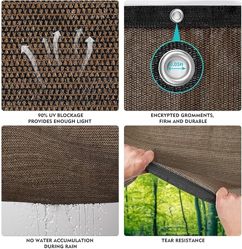 Miniatura 6 de Sombra 90% de tela para el sol, cubierta de privacidad para patio, jardín, pérgola, toldo con ojales (moca, 8 x 12 pies)