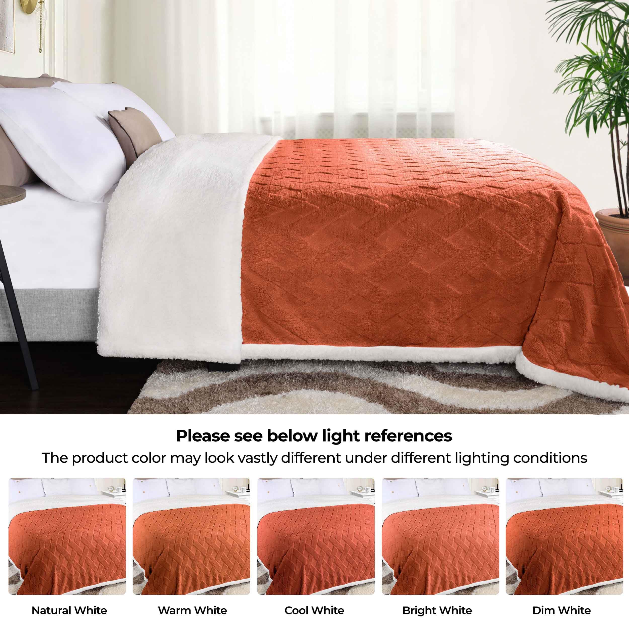 Superior Fleece Reversible Lattice Blanket, Decorative Blankets For Bedroom, Sofa, Fuzzy, Plush, Fluffy, Soft, Cute Room Decor, Beautiful Cover, Comfort Essentials, Nuuk Collection, Throw, Gold