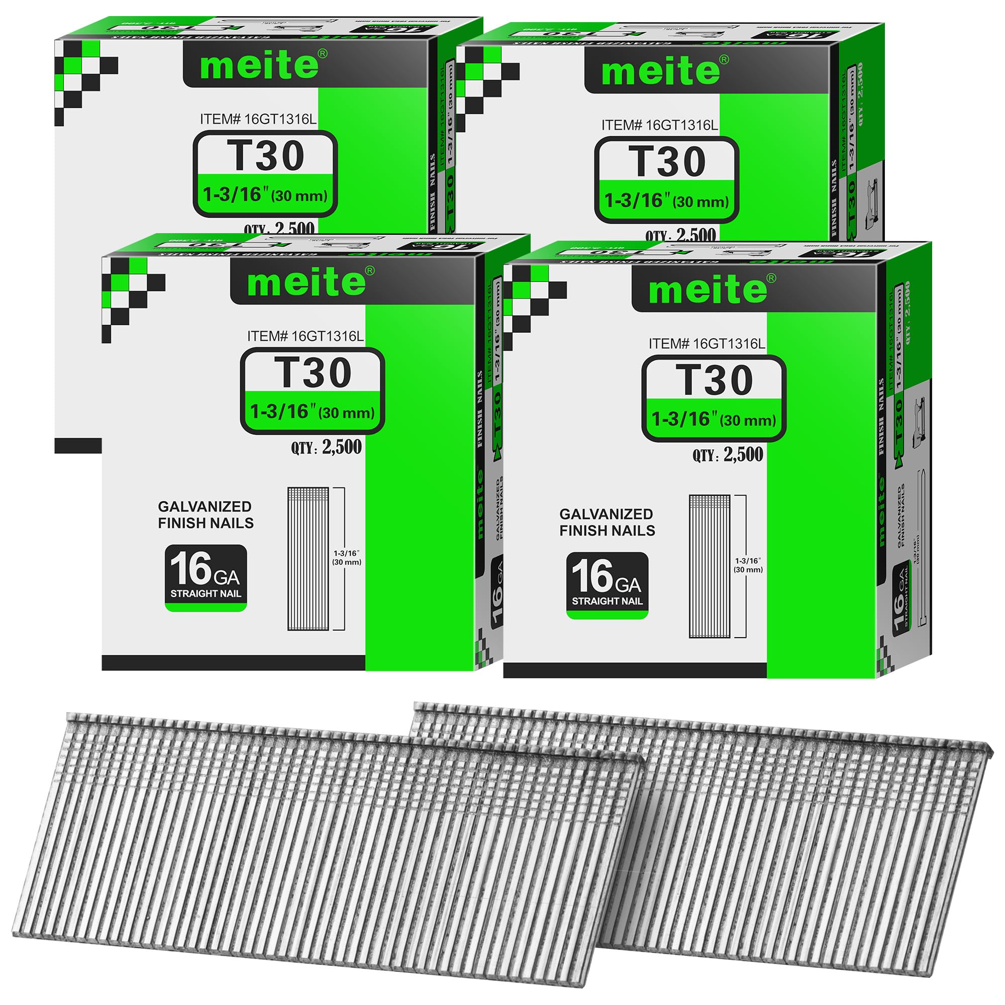 meite 16 Gauge Finish Nails 1-3/16IN Galvanized Straight T-Nails 10,000PCS