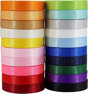 YERELO 3/8 inch Solid Color Satin Ribbon Assortment, 20 Colors with 2 Yards Each, Total 40 Yards Per Package, Double Face ...