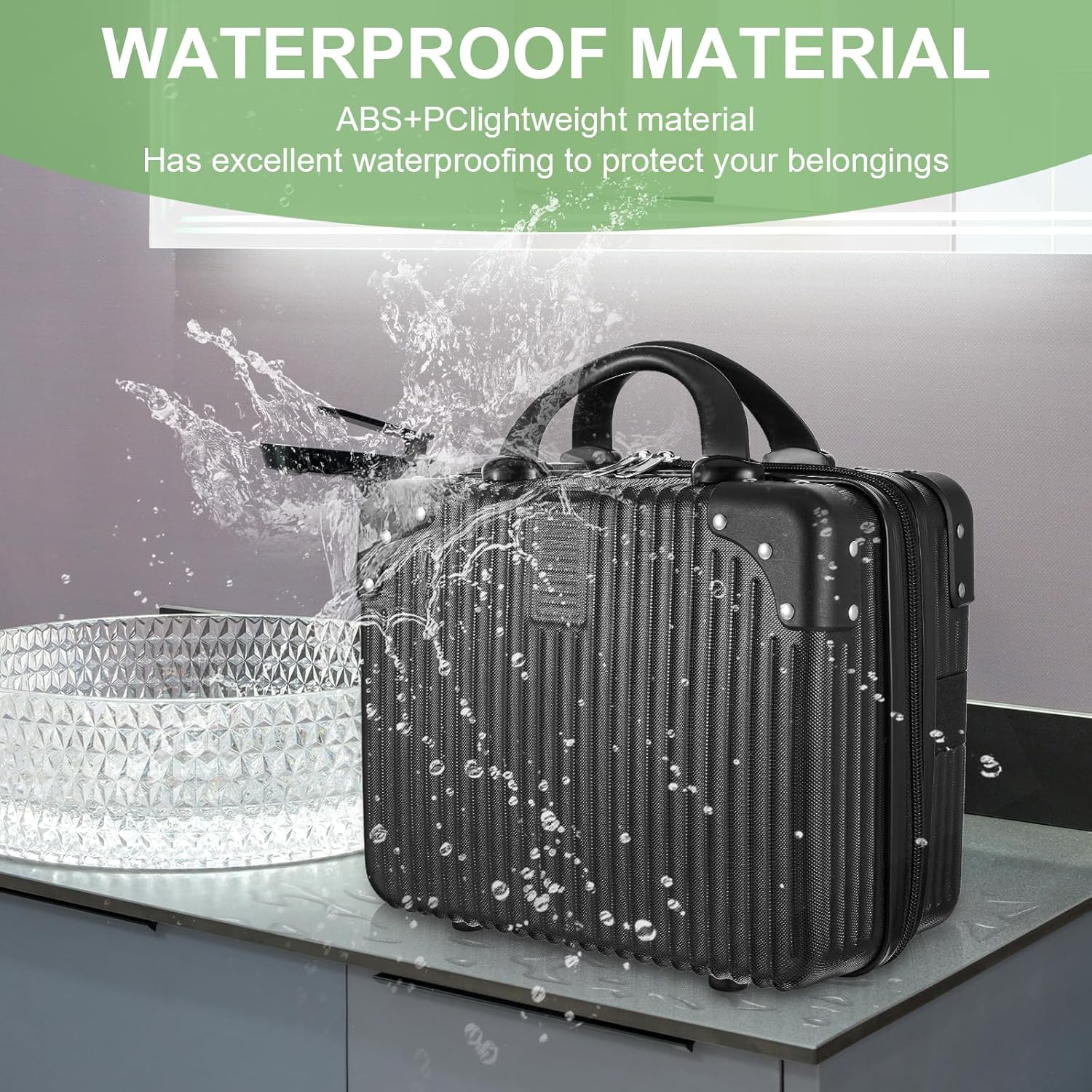 14 Inch Hard Shell Makeup Case, Portable Mini Makeup Suitcase for Hand Luggage with Elastic Band, Pressure-proof Makeup Carrying Case, Lightweight Small Hard Shell Cosmetic Travel Case