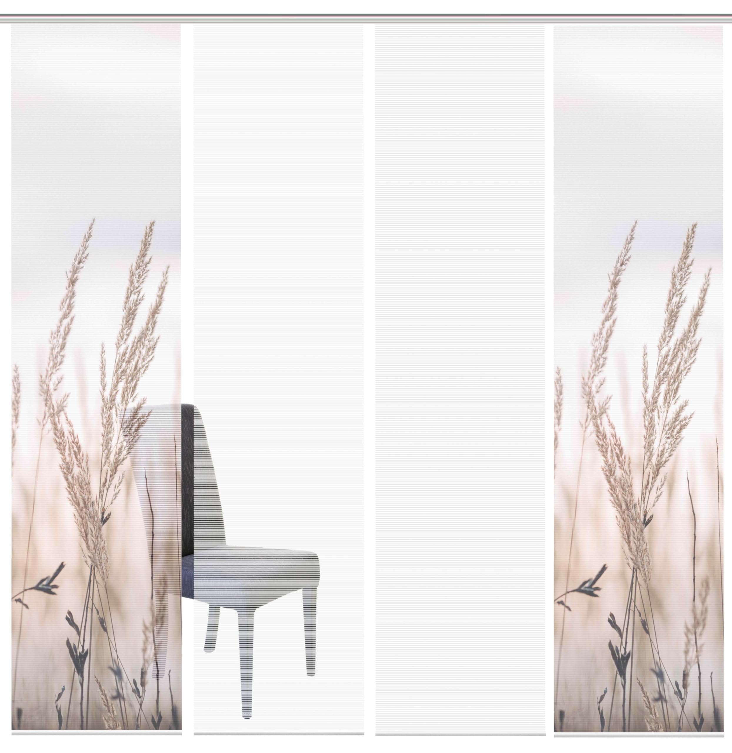 94373 | 4er-Set Schiebegardine 'RELVA', Digitaldruck auf Bambus-Optik, mit abstraktem Gräser-Motiv, 260x60cm, Farbe: Natur