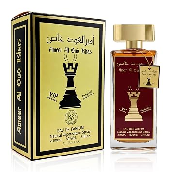 A CENTER Ameer Al Oud Khas For Men Eau de Parfum 3.4 Fl Oz 100ml | Woody Oriental Gourmand Fragrance | Smoked Agarwood Oud Velvet Vanilla Melted Caramel Cologne | Daily Use Perfume Spray Gift