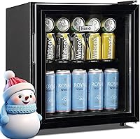 WANAI Mini Beverage Fridge Cooler: 60 Can Capacity, Glass Door, 32-50°F Adjustable Temp, LED Lights, Shelves for Home Office Bar