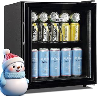 WANAI Mini Beverage Fridge Cooler: 60 Can Capacity, Glass Door, 32-50°F Adjustable Temp, LED Lights, Shelves for Home Office Bar