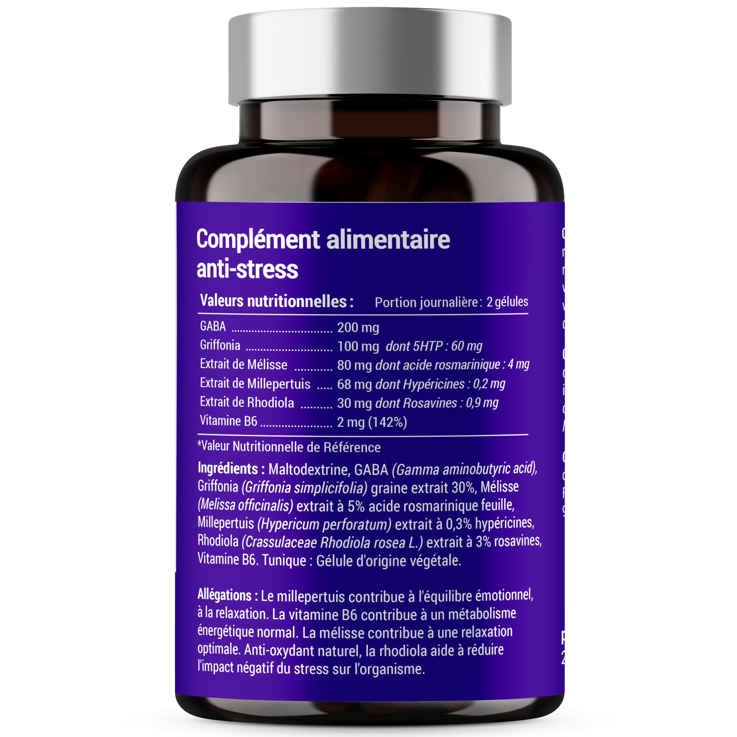 FORMULE ZEN | GABA, Griffonia, Millepertuis, Mélisse, Rhodiola, Vitamine B6 | Anti Stress Naturel | 30 jours de Relaxation | Complement alimentaire | Fabriqué en France