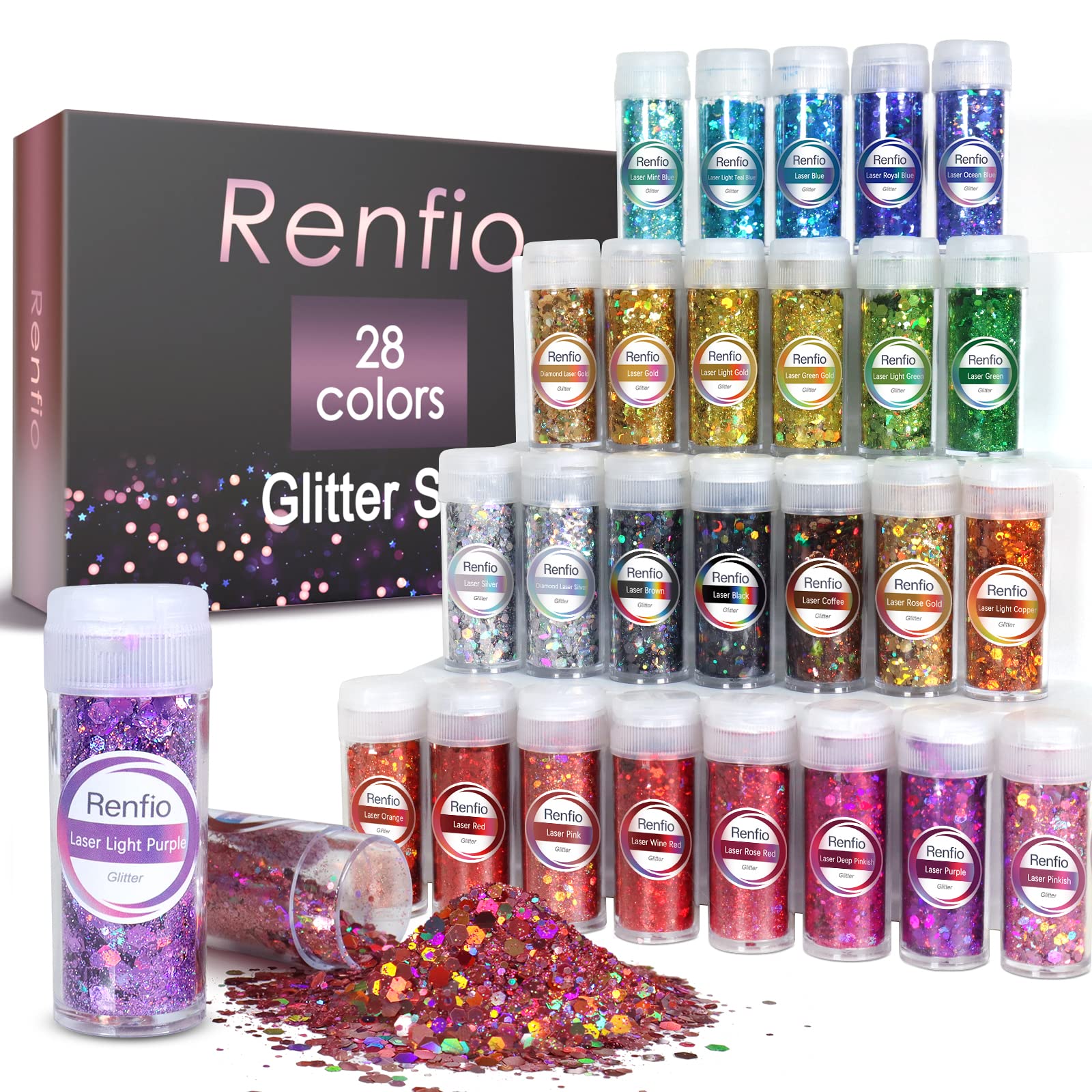Renfio 28 Colors Holographic Chunky Glitter Set