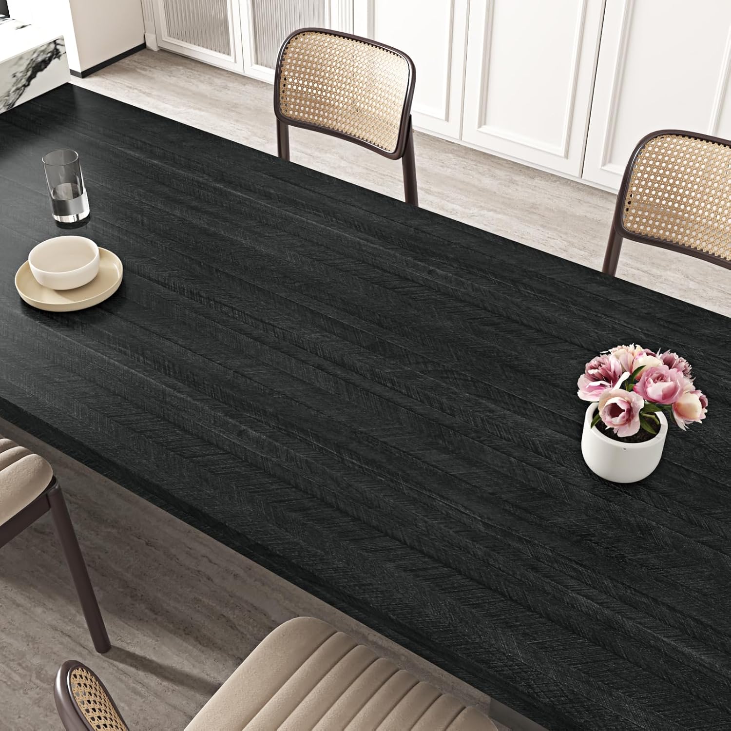 Wallercity Black Wallpaper Wood Grain Contact Paper Peel and Stick Wallpapers Wood Self Adhesive & Removable Wall Paper for Countertops Cabinets Kitchen Backsplashes Vinyl Decorative Film 12x78.7 in
