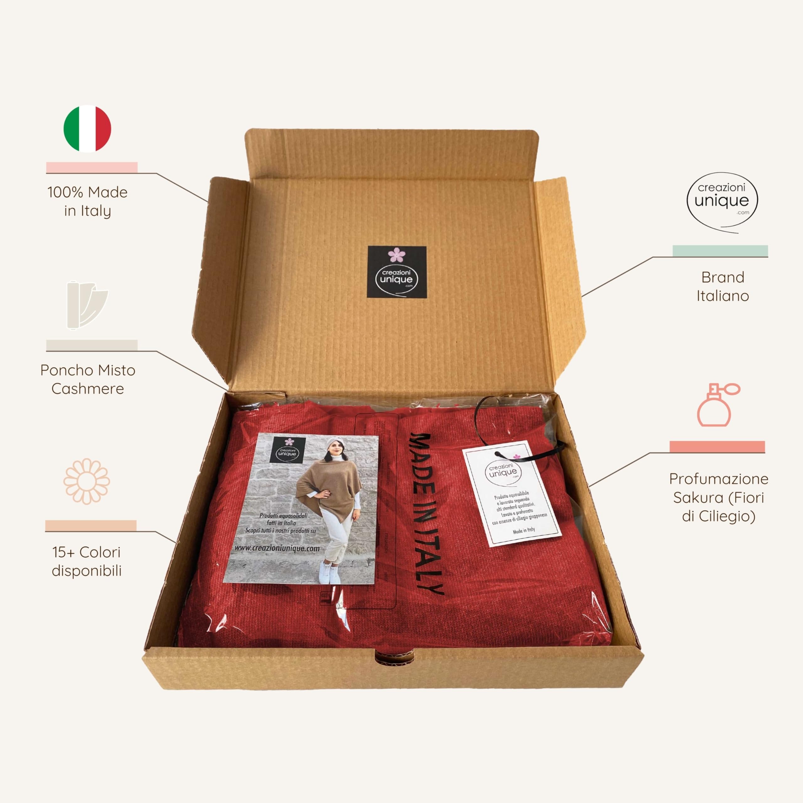 Poncho Mantella da Donna Invernale Made in Italy - Poncho Donna Caldo Misto Cashmere Lana e Viscosa