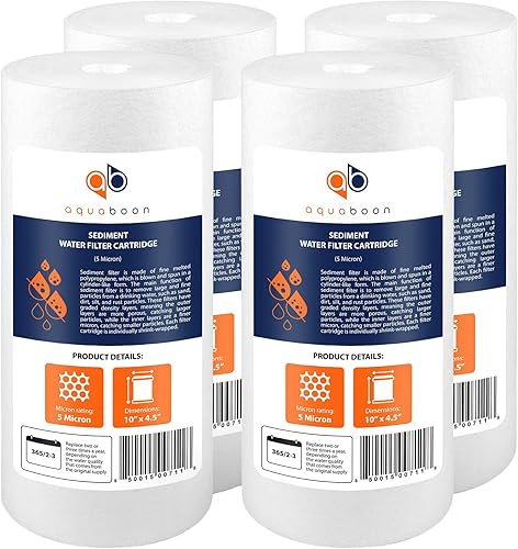 Miniatura 10 de Aquaboon Paquete de 2 cartuchos de repuesto para filtro de agua de sedimentos de 5 micras y 10 pulgadas, Filtración de sedimentos, Compatible con