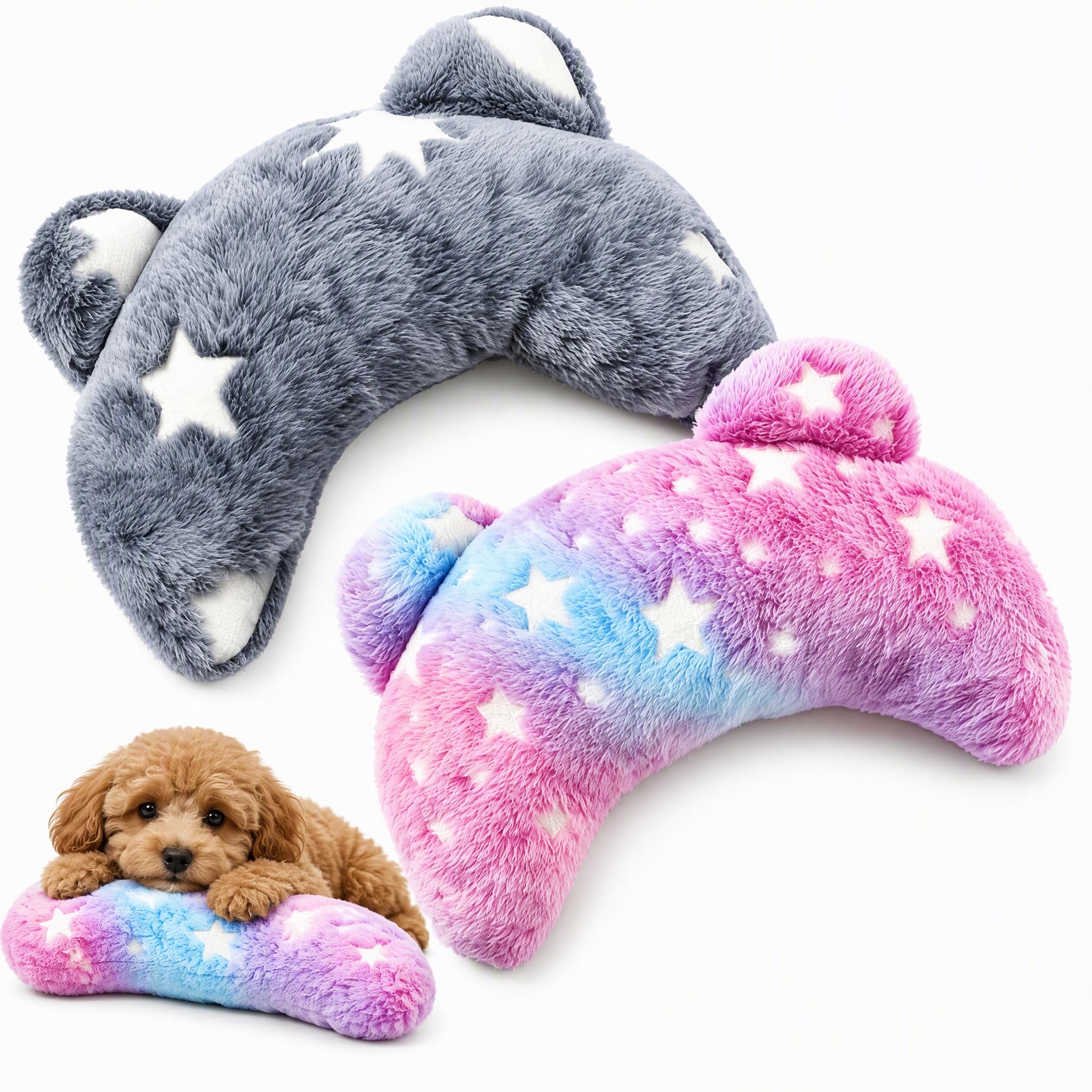 2 Pcs Dog Pillow with Star Moon Pattern Half Donut Dog Cushion for Sleep