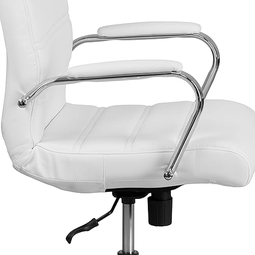 Miniatura 8 de Flash Furniture Whitney Mid-Back Swivel LeatherSoft Desk Chair with Padded Seat and Armrests, Adjustable Height Padded Office Chair, White/Chrome