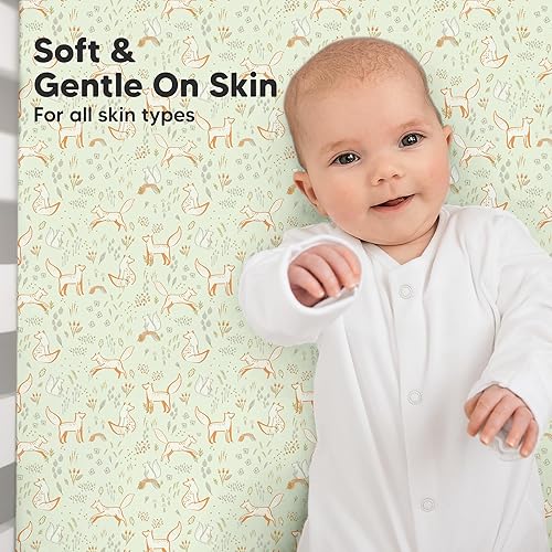 Vista 265 de KeaBabies - Juego de 2 sábanas orgánicas, unisex, suaves, 52 x 28 pulgadas, diseño neutro, de algodón jersey transpirable, con estampados adorables