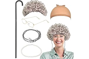 Complete Kids Old Lady Costume, Aged Grandma Costume With Wig and Accessories