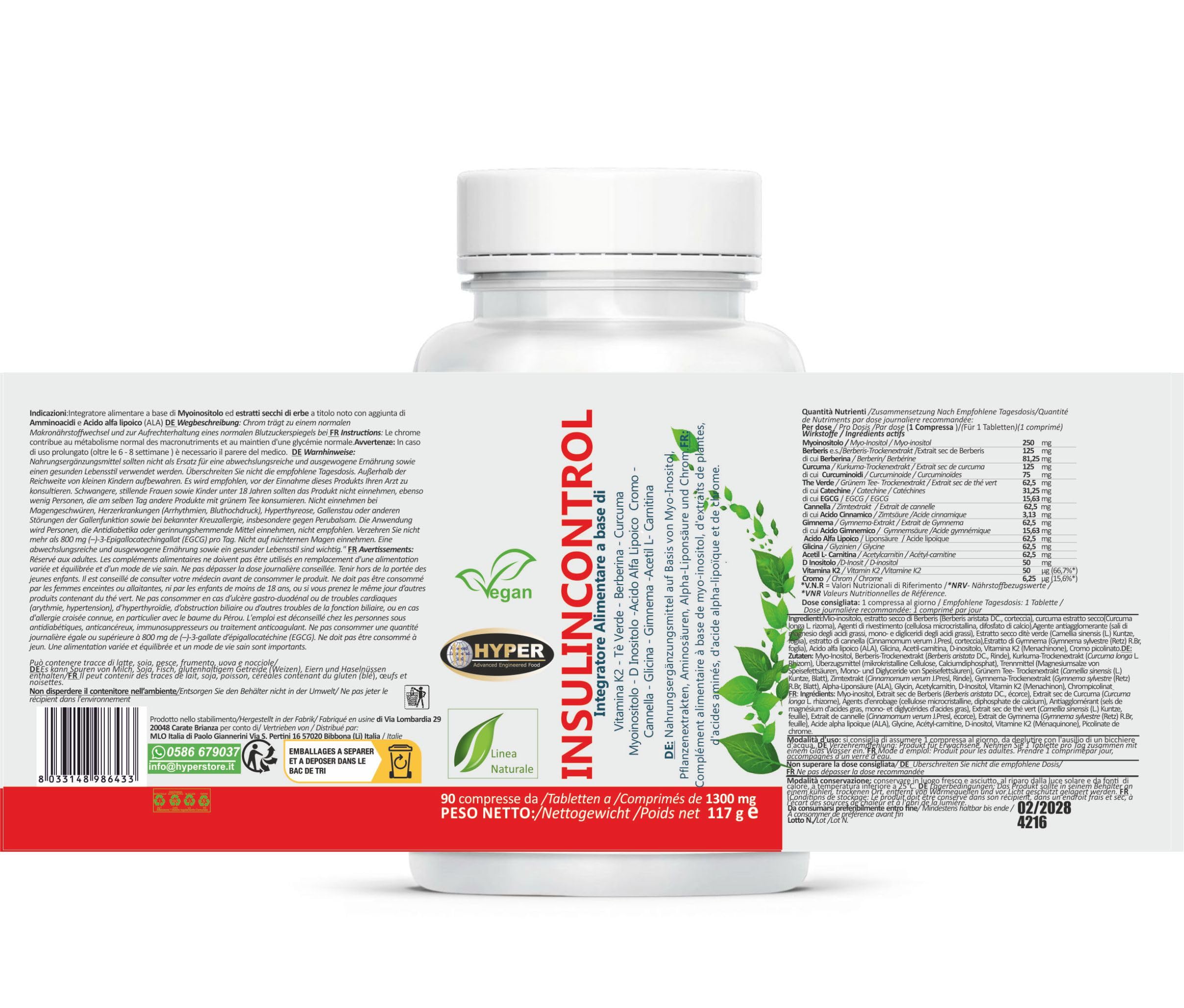 Hyper InSu Control 180 Cpr - Integratore con Berberina Cannella Gymnema Acido Alfa Lipoico Myo Inositolo Livello di Glicemia Metabolismo Mantenimento di Livelli Normali di Glucosio nel Sangue