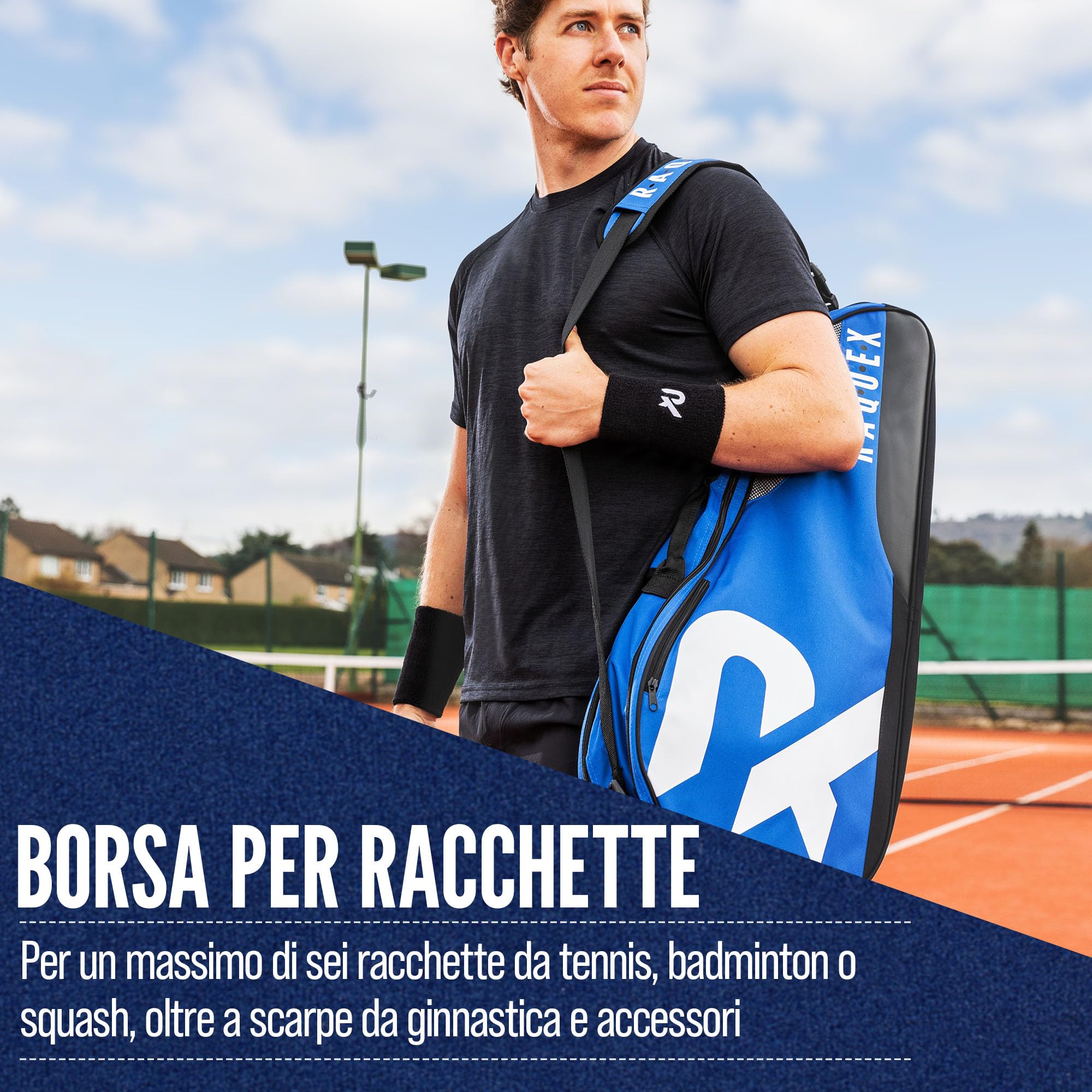 Raquex Borsa da Tennis – Borsa Racchette per Tennis, Badminton e Squash. Blu, Nero o Magenta. Borsa da Badminton, può contenere fino a 6 racchette + accessori + scarpe da ginnastica
