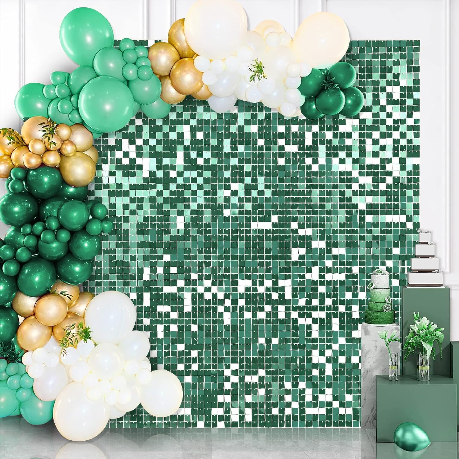 Shimmer Wall Backdrop for Party - 36Pcs Square Sequin Wall Panels Emerald Green Christmas Backdrop Wall Decor for Birthday Decoration Wedding